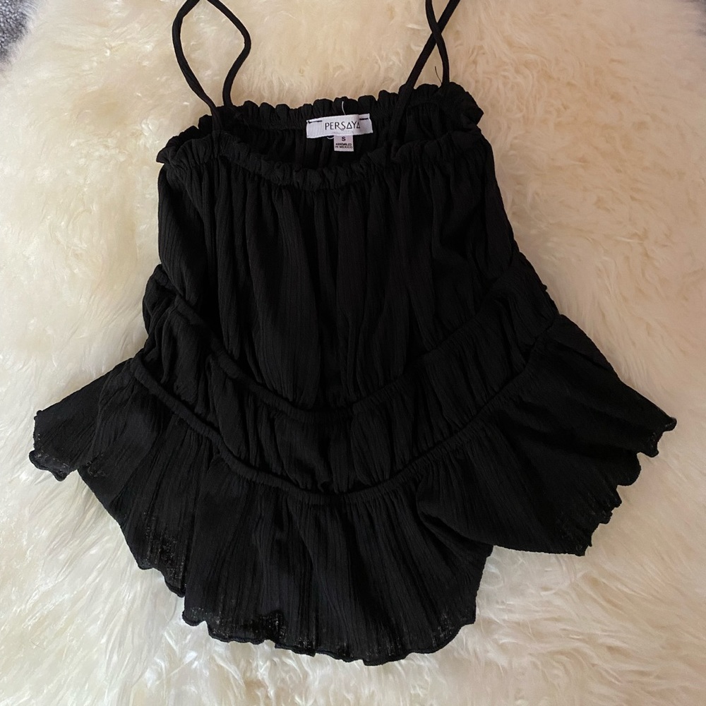 beautiful soft and flowy black persaya tank. looks amazing with jeans!